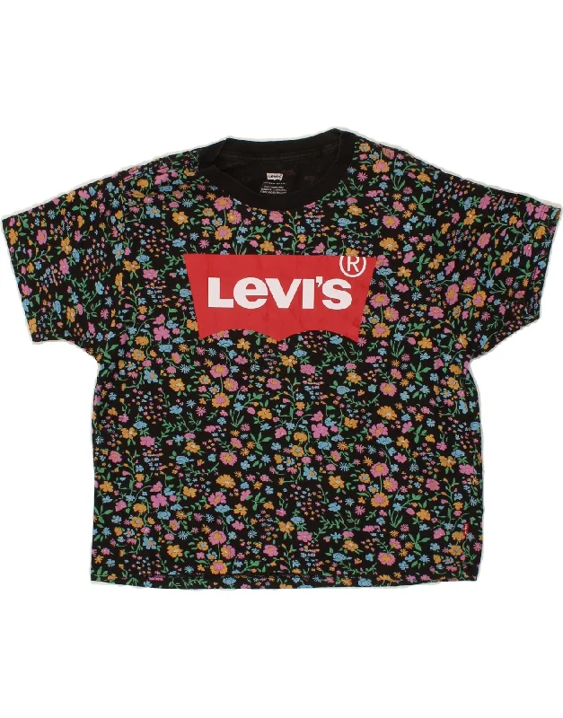 LEVI'S Womens Oversized Crop Graphic T-Shirt Top UK 6 XS Black Floral-- Real Fur Shearling Chenille LEVI'S Womens Oversized Crop Graphic T-Shirt Top UK 6 XS Black Floral-- Real Fur Shearling Chenille