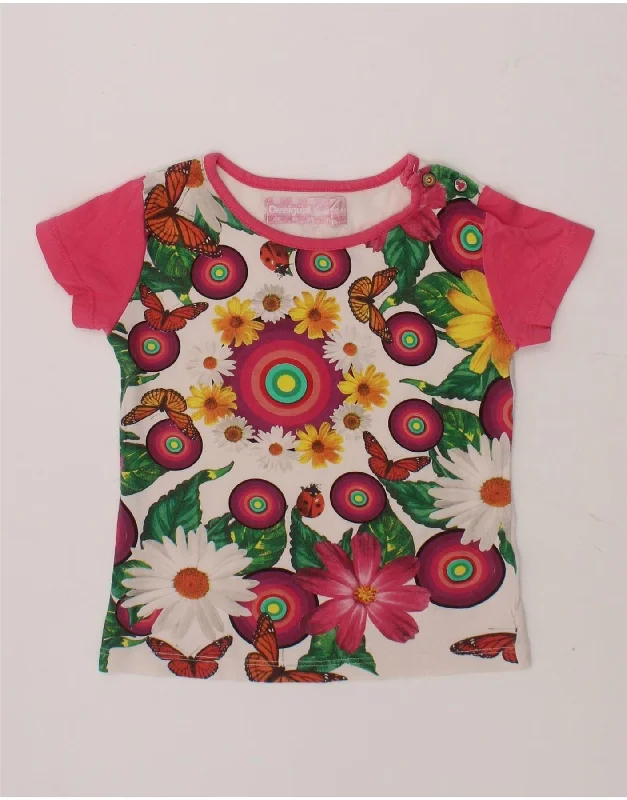 DESIGUAL Baby Girls Graphic T-Shirt Top 12-18 Months Pink Floral-- Mesh Blend Leather Blend Suede Blend DESIGUAL Baby Girls Graphic T-Shirt Top 12-18 Months Pink Floral-- Mesh Blend Leather Blend Suede Blend