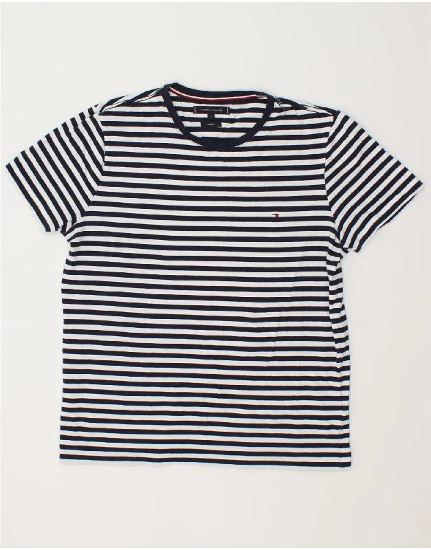 TOMMY HILFIGER Womens Slim Fit T-Shirt Top UK 16 Large Navy Blue Striped-- Real Fur Shearling Chenille TOMMY HILFIGER Womens Slim Fit T-Shirt Top UK 16 Large Navy Blue Striped-- Real Fur Shearling Chenille