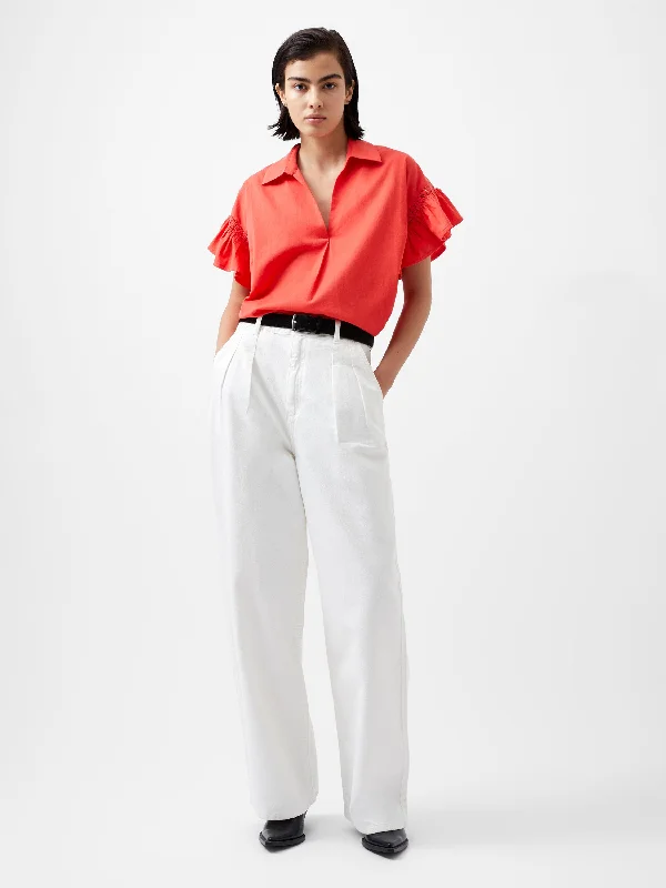 French Connection Sindey Cotton V Neck Shirt-Cayenne Red-72XDM-- Wool Fabric Cashmere Fabric Tweed Fabric French Connection Sindey Cotton V Neck Shirt-Cayenne Red-72XDM-- Wool Fabric Cashmere Fabric Tweed Fabric