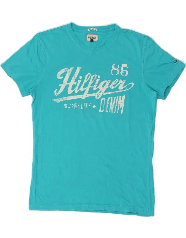 TOMMY HILFIGER Mens Graphic T-Shirt Top Medium Turquoise Cotton-- Embroidered Appliqued Beaded TOMMY HILFIGER Mens Graphic T-Shirt Top Medium Turquoise Cotton-- Embroidered Appliqued Beaded