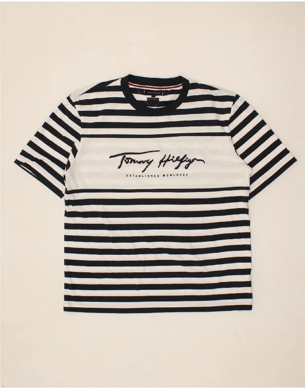 TOMMY HILFIGER Mens Graphic T-Shirt Top XL Black Striped Cotton-- Chenille Blend Fleece Blend Nylon Blend TOMMY HILFIGER Mens Graphic T-Shirt Top XL Black Striped Cotton-- Chenille Blend Fleece Blend Nylon Blend