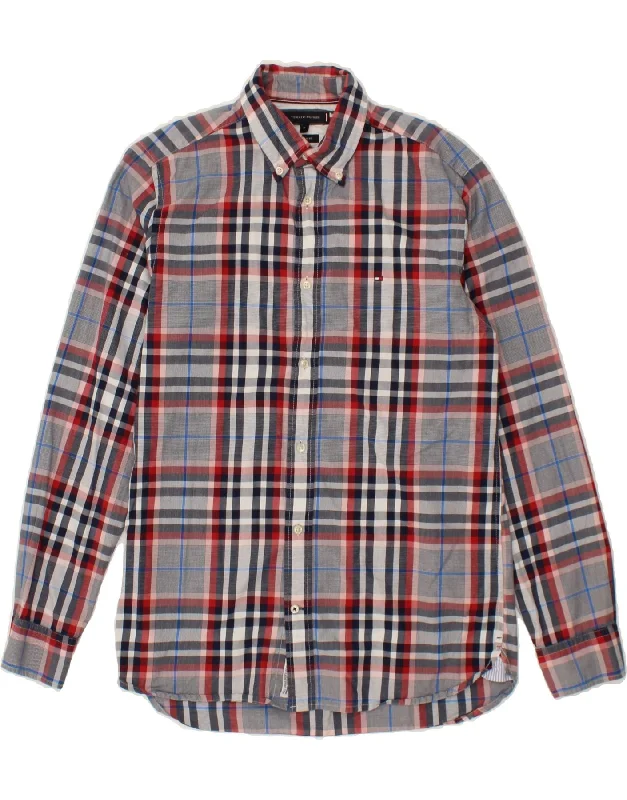 TOMMY HILFIGER Mens Shirt Medium Navy Blue Check Cotton-- Handmade Hand-knitted Hand-woven TOMMY HILFIGER Mens Shirt Medium Navy Blue Check Cotton-- Handmade Hand-knitted Hand-woven