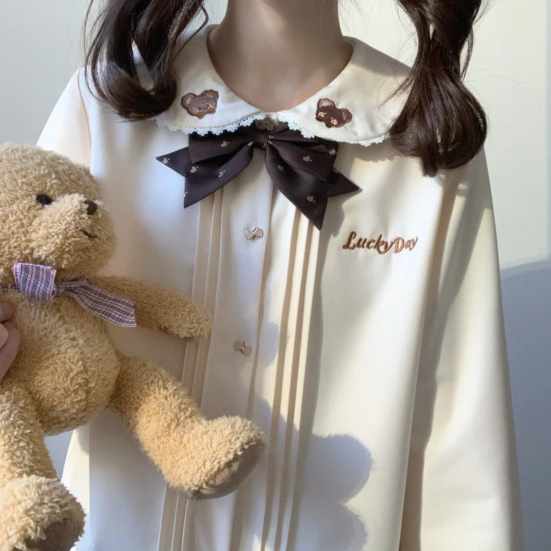 Japanese rabbit bear embroidered shirt yv30210-- Front Pockets Side Pockets Patch Pockets Japanese rabbit bear embroidered shirt yv30210-- Front Pockets Side Pockets Patch Pockets