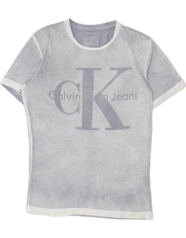 CALVIN KLEIN JEANS Mens Graphic T-Shirt Top Medium Blue Cotton-- Collared Crew Neck Turtle Neck CALVIN KLEIN JEANS Mens Graphic T-Shirt Top Medium Blue Cotton-- Collared Crew Neck Turtle Neck