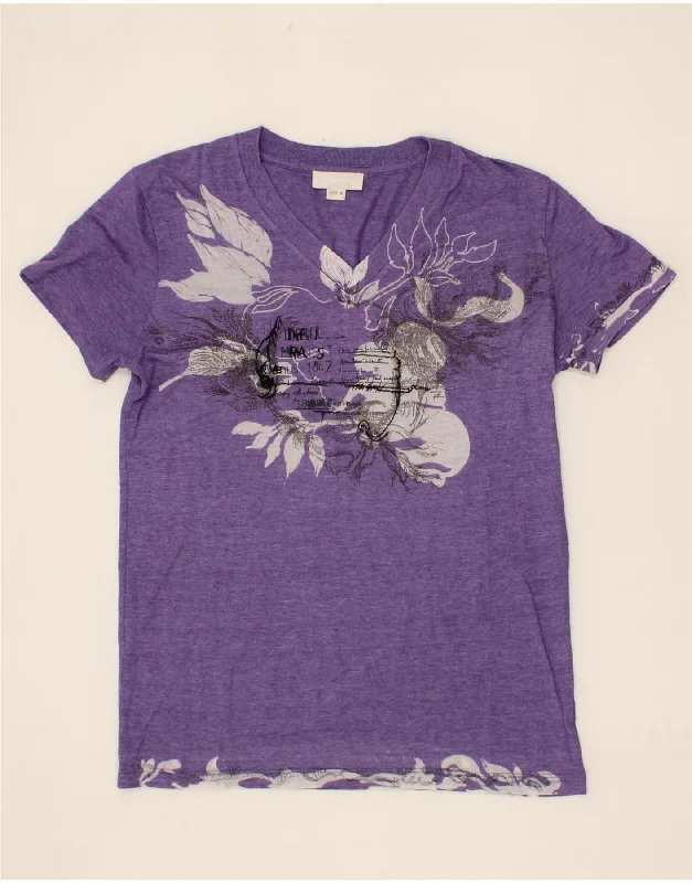 DIESEL Womens Graphic T-Shirt Top UK 12 Medium Purple Floral-- Hooded Caped Shawl Collar DIESEL Womens Graphic T-Shirt Top UK 12 Medium Purple Floral-- Hooded Caped Shawl Collar