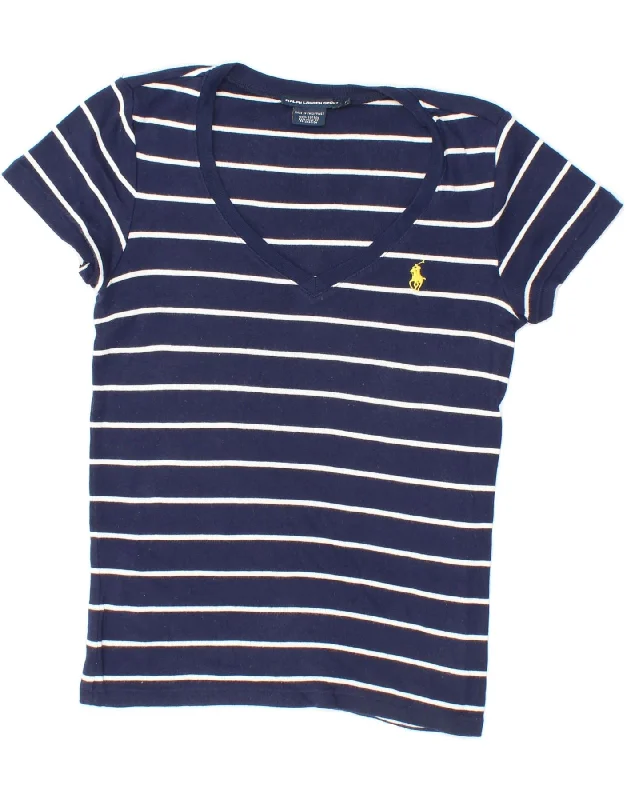 RALPH LAUREN Womens T-Shirt Top UK 12 Medium Navy Blue Striped Cotton-- Spandex Blend Rayon Blend Denim Blend RALPH LAUREN Womens T-Shirt Top UK 12 Medium Navy Blue Striped Cotton-- Spandex Blend Rayon Blend Denim Blend