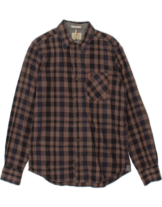 MARLBORO CLASSICS Mens Slim Fit Flannel Shirt Large Brown Gingham Cotton-- Rayon Velvet Corduroy MARLBORO CLASSICS Mens Slim Fit Flannel Shirt Large Brown Gingham Cotton-- Rayon Velvet Corduroy