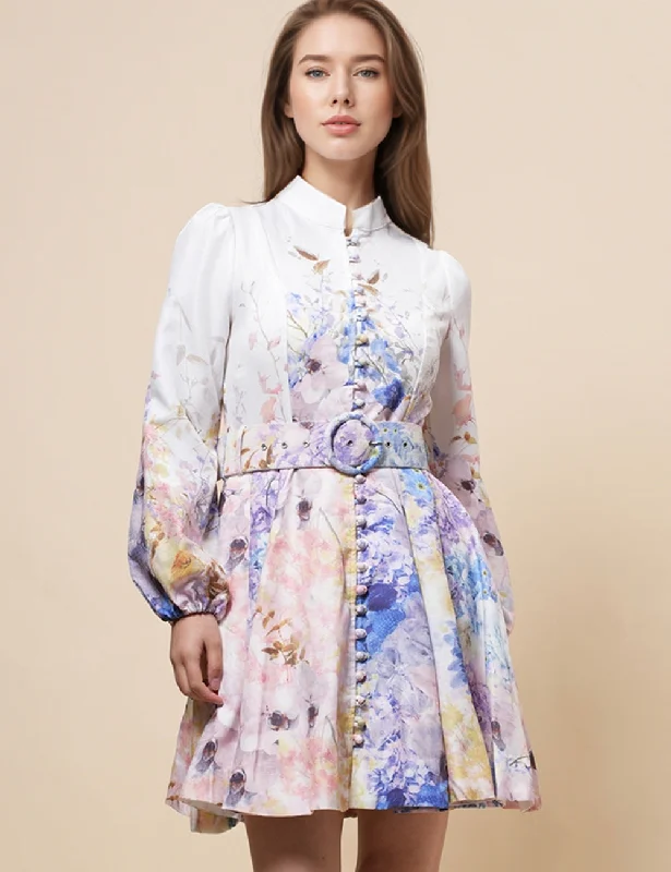 Ladies Elegant Floral Print Waist Belt Mini Dress SKD4966 Casual Mini Dress with Pockets Ladies Elegant Floral Print Waist Belt Mini Dress SKD4966 Casual Mini Dress with Pockets