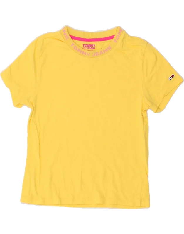 TOMMY HILFIGER Womens Graphic T-Shirt Top UK 10 Small Yellow Cotton-- Zippered Buttoned Snapped TOMMY HILFIGER Womens Graphic T-Shirt Top UK 10 Small Yellow Cotton-- Zippered Buttoned Snapped