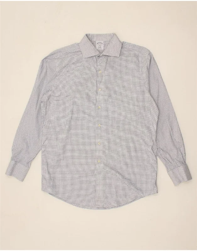 BROOKS BROTHERS Mens Regent Shirt Size 16 4/5 Large White Check Cotton-- Hooded Caped Shawl Collar