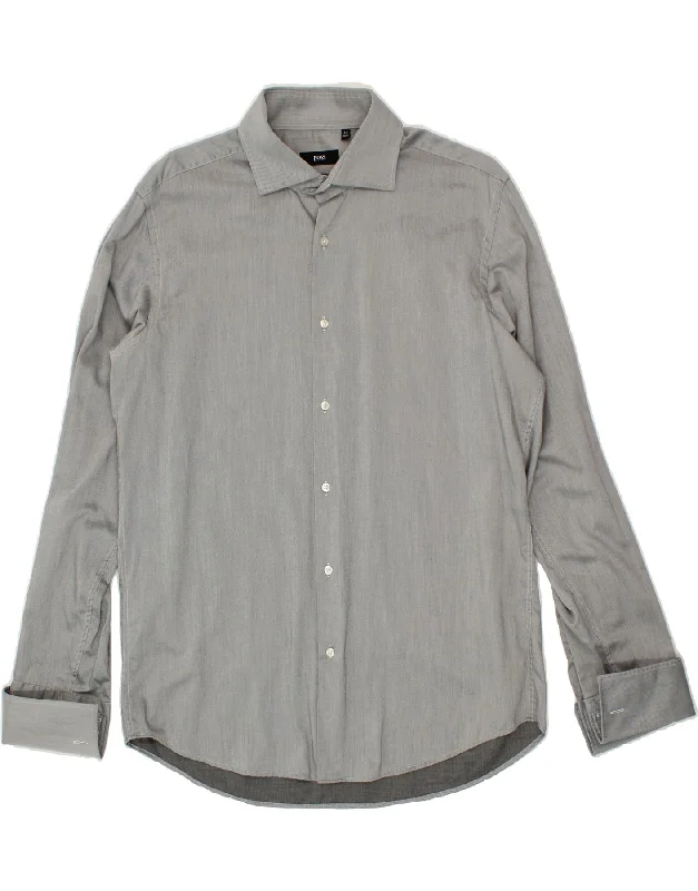 HUGO BOSS Mens Formal Shirt Size 16 1/2 42 Large Grey Cotton-- Fleece Fabric Down Fabric Feather Fabric HUGO BOSS Mens Formal Shirt Size 16 1/2 42 Large Grey Cotton-- Fleece Fabric Down Fabric Feather Fabric