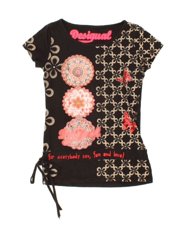 DESIGUAL Womens Graphic T-Shirt Top UK 12 Medium Black-- Wool Fabric Cashmere Fabric Tweed Fabric DESIGUAL Womens Graphic T-Shirt Top UK 12 Medium Black-- Wool Fabric Cashmere Fabric Tweed Fabric