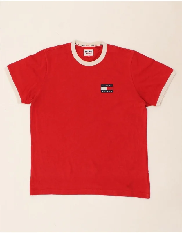 TOMMY HILFIGER Mens T-Shirt Top Large Red Colourblock Cotton-- Boxy Fit Fitted Loose TOMMY HILFIGER Mens T-Shirt Top Large Red Colourblock Cotton-- Boxy Fit Fitted Loose