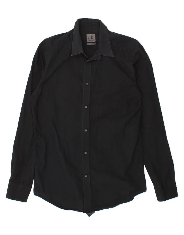 CALVIN KLEIN Mens Slim Fit Shirt Medium Black Cotton-- Jersey Fabric Tulle Fabric Batik Fabric CALVIN KLEIN Mens Slim Fit Shirt Medium Black Cotton-- Jersey Fabric Tulle Fabric Batik Fabric
