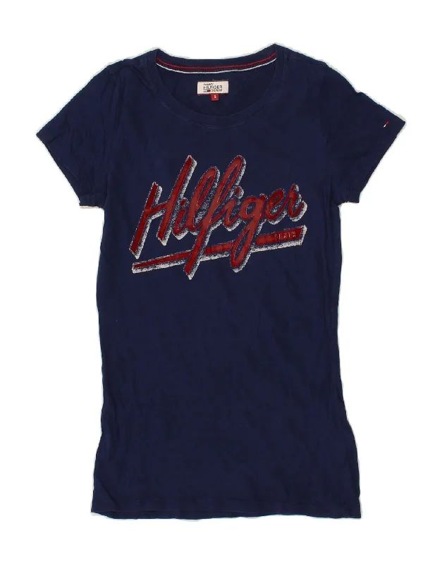 TOMMY HILFIGER Womens Graphic T-Shirt Top UK 8 Small Navy Blue Cotton -- Basic T-Shirt Crew Neck Short Sleeve TOMMY HILFIGER Womens Graphic T-Shirt Top UK 8 Small Navy Blue Cotton -- Basic T-Shirt Crew Neck Short Sleeve