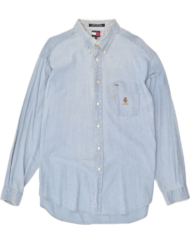 TOMMY HILFIGER Mens Denim Shirt XL Blue Cotton-- Front Pockets Side Pockets Patch Pockets TOMMY HILFIGER Mens Denim Shirt XL Blue Cotton-- Front Pockets Side Pockets Patch Pockets