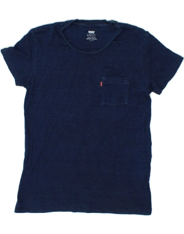 LEVI'S Mens T-Shirt Top Small Navy Blue Cotton-- Notch Collar Peter Pan Collar Cowl Neck LEVI'S Mens T-Shirt Top Small Navy Blue Cotton-- Notch Collar Peter Pan Collar Cowl Neck