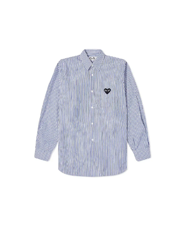 Heart Logo Striped Button Down Shirt - Blue / Black-- Wool Fabric Cashmere Fabric Tweed Fabric Heart Logo Striped Button Down Shirt - Blue / Black-- Wool Fabric Cashmere Fabric Tweed Fabric