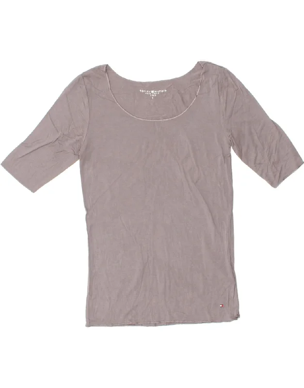 TOMMY HILFIGER Womens T-Shirt Top UK 10 Small Grey Viscose-- Mesh Fabric Canvas Fabric Denim Fabric TOMMY HILFIGER Womens T-Shirt Top UK 10 Small Grey Viscose-- Mesh Fabric Canvas Fabric Denim Fabric