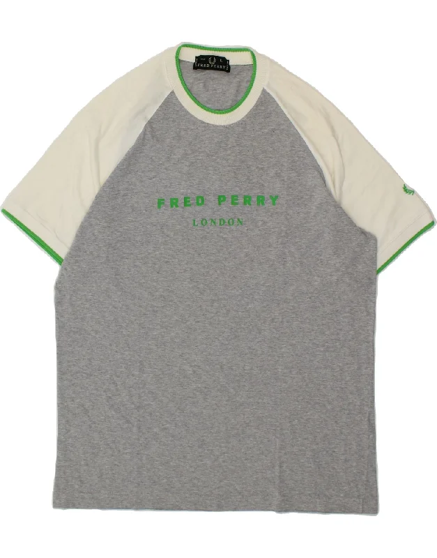 FRED PERRY Mens Graphic T-Shirt Top Large Grey Colourblock Cotton-- Graphic Embroidered Appliqued FRED PERRY Mens Graphic T-Shirt Top Large Grey Colourblock Cotton-- Graphic Embroidered Appliqued