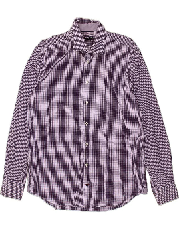 TOMMY HILFIGER Mens Fitted Shirt Size 42 16 1/2 Large Purple Check Cotton-- Collared T-Shirt Boat Neck A-Line TOMMY HILFIGER Mens Fitted Shirt Size 42 16 1/2 Large Purple Check Cotton-- Collared T-Shirt Boat Neck A-Line