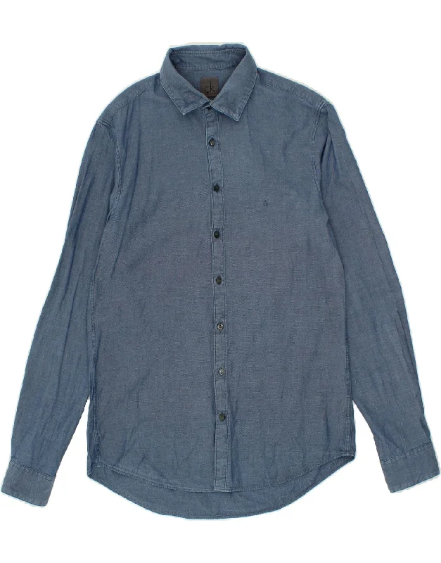 CALVIN KLEIN Mens Slim Fit Shirt Size 15 3/4 40 Medium Navy Blue Cotton-- Chenille Fabric Brocade Fabric Lace Fabric CALVIN KLEIN Mens Slim Fit Shirt Size 15 3/4 40 Medium Navy Blue Cotton-- Chenille Fabric Brocade Fabric Lace Fabric