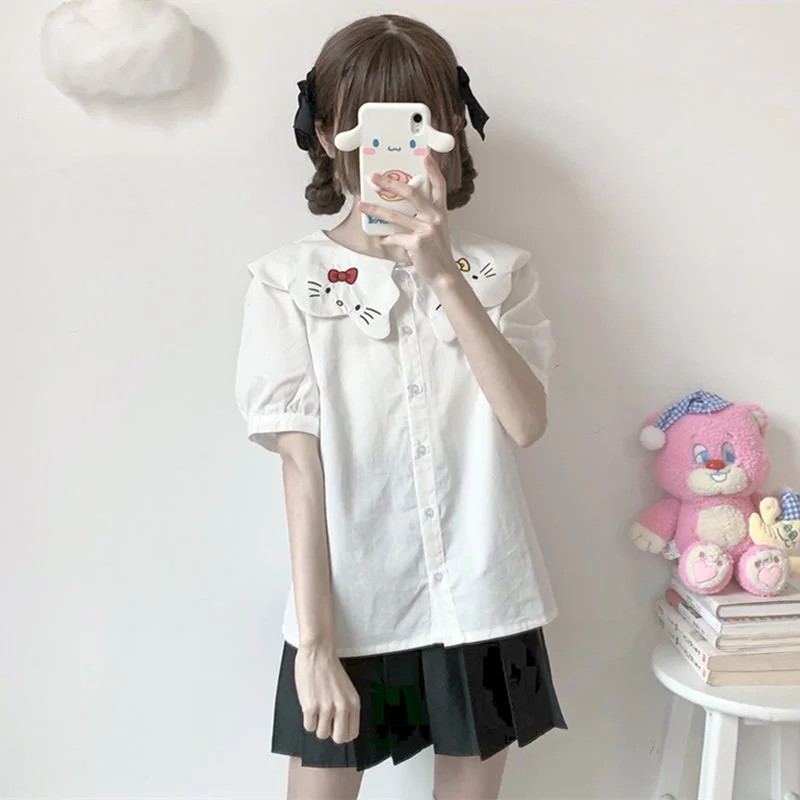 Cute cat embroidered shirt yv30959-- Zippered Front Buttoned Front Snap Front