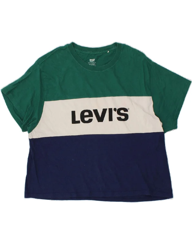 LEVI'S Womens Crop Graphic T-Shirt Top UK 14 Medium Multicoloured-- Ribbed Striped Patterned LEVI'S Womens Crop Graphic T-Shirt Top UK 14 Medium Multicoloured-- Ribbed Striped Patterned