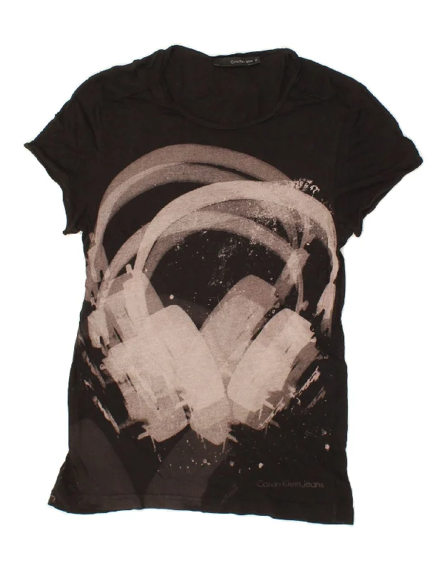 CALVIN KLEIN JEANS Womens Graphic T-Shirt Top UK 14 Medium Black Viscose-- Front Pockets Side Pockets Patch Pockets CALVIN KLEIN JEANS Womens Graphic T-Shirt Top UK 14 Medium Black Viscose-- Front Pockets Side Pockets Patch Pockets