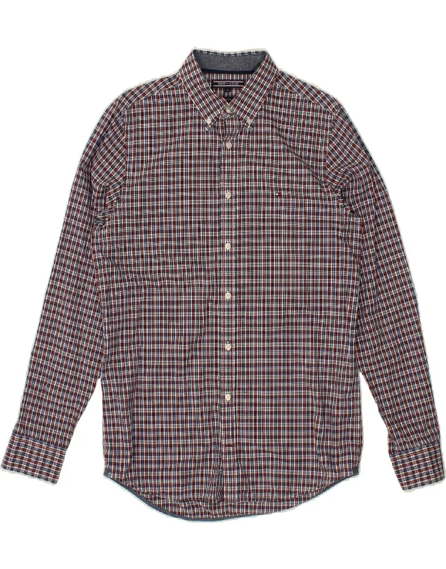 TOMMY HILFIGER Mens Slim Fit Shirt Medium Blue Check Cotton-- Terry Blend Velvet Blend Canvas Blend TOMMY HILFIGER Mens Slim Fit Shirt Medium Blue Check Cotton-- Terry Blend Velvet Blend Canvas Blend