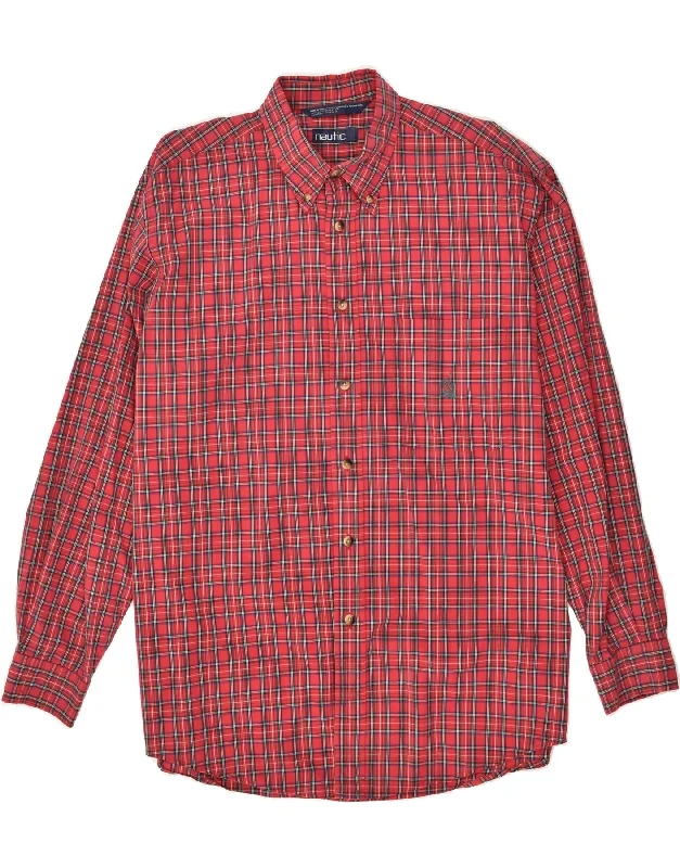NAUTICA Mens Shirt Large Red Check Cotton-- Lace Blend Ribbed Blend Corduroy Blend