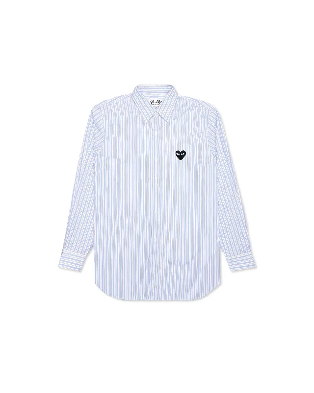 Striped Black Heart Button-down Shirt - Light Blue / White / Black-- Faux Fur Fabric Real Fur Fabric Shearling Fabric Striped Black Heart Button-down Shirt - Light Blue / White / Black-- Faux Fur Fabric Real Fur Fabric Shearling Fabric