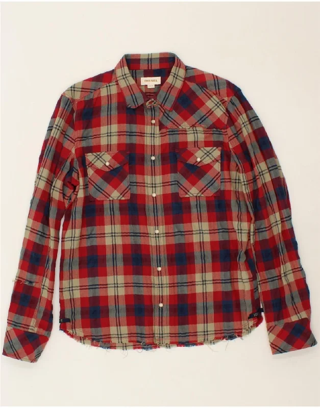 DIESEL Mens Flannel Shirt XL Red Check Cotton-- Lace Blend Ribbed Blend Corduroy Blend DIESEL Mens Flannel Shirt XL Red Check Cotton-- Lace Blend Ribbed Blend Corduroy Blend