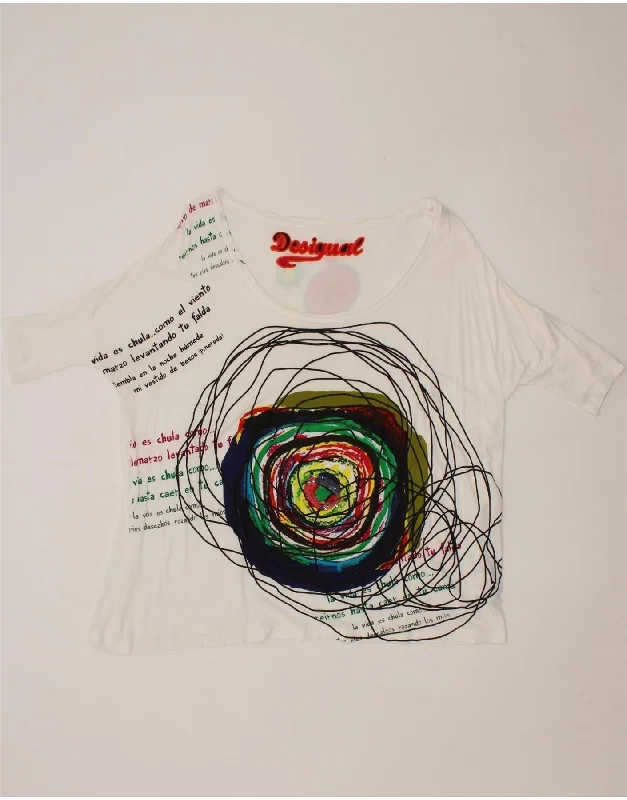 DESIGUAL Womens Graphic T-Shirt Top One Size White Geometric Viscose-- Faux Fur Fabric Real Fur Fabric Shearling Fabric DESIGUAL Womens Graphic T-Shirt Top One Size White Geometric Viscose-- Faux Fur Fabric Real Fur Fabric Shearling Fabric