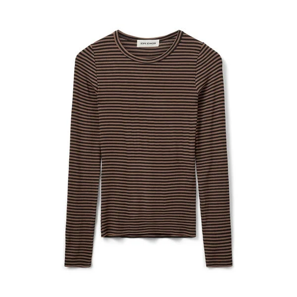 Sofie Schnoor Long Sleeved T Shirt-Light Brown/Black Stripes-SNOS433-- Asymmetrical Pockets Print Sofie Schnoor Long Sleeved T Shirt-Light Brown/Black Stripes-SNOS433-- Asymmetrical Pockets Print