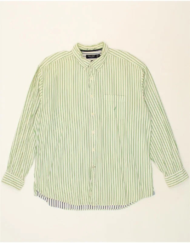 NAUTICA Mens Tailored Fit Shirt 2XL Green Striped Cotton-- Cashmere Blend Cotton Blend Poly Blend NAUTICA Mens Tailored Fit Shirt 2XL Green Striped Cotton-- Cashmere Blend Cotton Blend Poly Blend