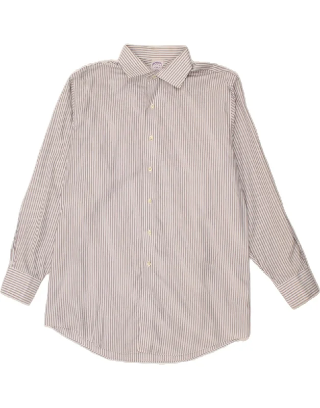 BROOKS BROTHERS Mens Slim Fit Shirt Size 17 1/2 4/5 XL Grey Striped Cotton-- Polka Dot Checkered Tartan BROOKS BROTHERS Mens Slim Fit Shirt Size 17 1/2 4/5 XL Grey Striped Cotton-- Polka Dot Checkered Tartan