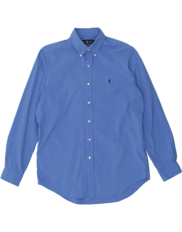 RALPH LAUREN Mens Classic Fit Shirt Large Blue Cotton-- Mesh Blend Leather Blend Suede Blend RALPH LAUREN Mens Classic Fit Shirt Large Blue Cotton-- Mesh Blend Leather Blend Suede Blend