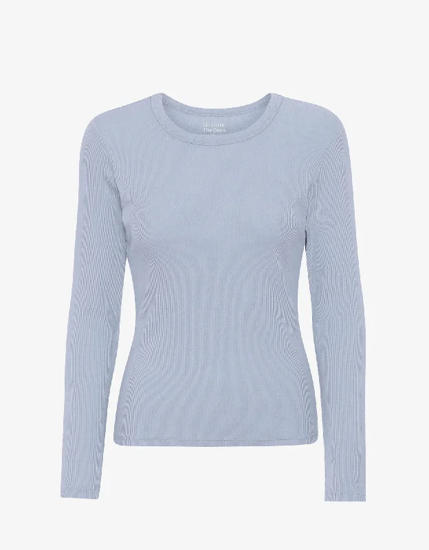Women Organic Rib LS T-Shirt - Powder Blue-- Notch Collar Peter Pan Collar Cowl Neck Women Organic Rib LS T-Shirt - Powder Blue-- Notch Collar Peter Pan Collar Cowl Neck