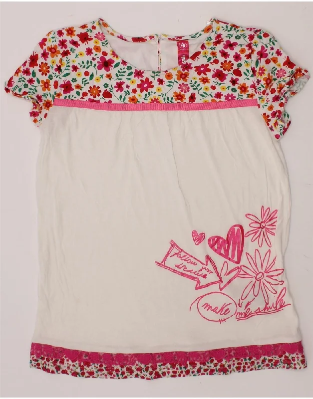 DESIGUAL Girls Graphic T-Shirt Top 9-10 Years White Floral Viscose-- Denim Fabric Leather Fabric Suede Fabric DESIGUAL Girls Graphic T-Shirt Top 9-10 Years White Floral Viscose-- Denim Fabric Leather Fabric Suede Fabric