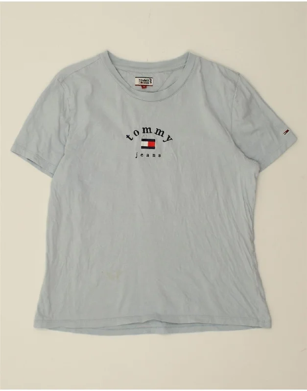 TOMMY HILFIGER Womens Graphic T-Shirt Top UK 14 Large Blue Cotton-- Sequined Glittery Shiny TOMMY HILFIGER Womens Graphic T-Shirt Top UK 14 Large Blue Cotton-- Sequined Glittery Shiny