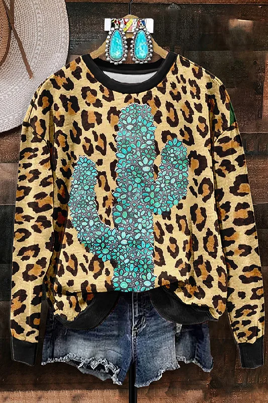 Vintage Cactus Turquoise Leopard Print Sweatshirt Hoodie with Logo Branding Identity Vintage Cactus Turquoise Leopard Print Sweatshirt Hoodie with Logo Branding Identity
