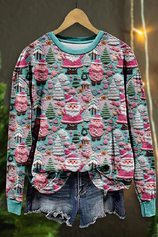 Vintage Pastel Santa Print Sweatshirt Hoodie with Hem Drawcord Adjustable Customizable Vintage Pastel Santa Print Sweatshirt Hoodie with Hem Drawcord Adjustable Customizable