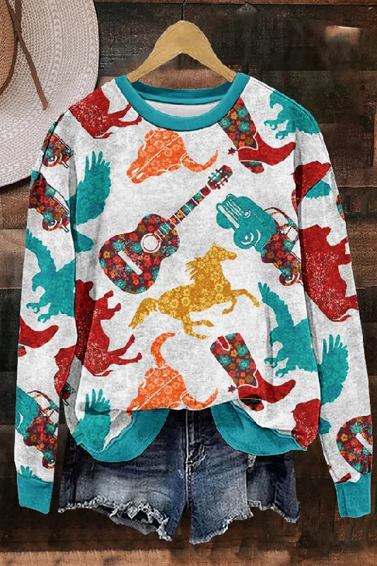 Western Cowboy Horse Racing Print Sweatshirt Hoodie with Illustration Artistic Creative Western Cowboy Horse Racing Print Sweatshirt Hoodie with Illustration Artistic Creative