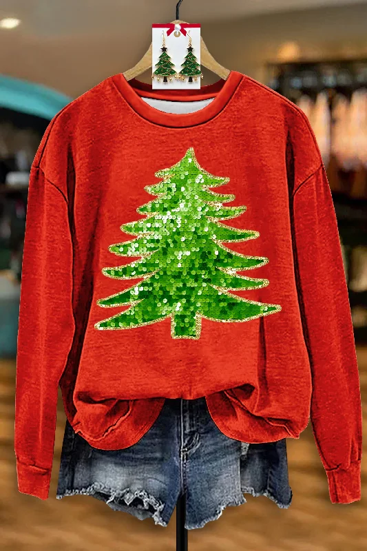 Shiny Sequined Christmas Tree Sweatshirt Hoodie with Metallic Shiny Futuristic
