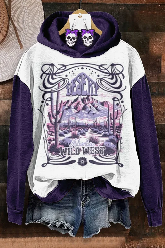 Vintage Adventure Desert Print Hooded Sweatshirt Hoodie with Ribbed Cuffs Snug Fit Comfort Vintage Adventure Desert Print Hooded Sweatshirt Hoodie with Ribbed Cuffs Snug Fit Comfort