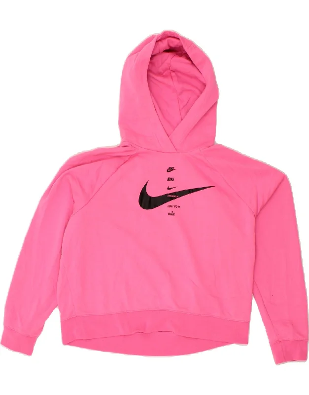 NIKE Womens Swoosh Oversized Graphic Hoodie Jumper UK 16 Large Pink Hoodie with Toggle Buttons Decorative Unique NIKE Womens Swoosh Oversized Graphic Hoodie Jumper UK 16 Large Pink Hoodie with Toggle Buttons Decorative Unique
