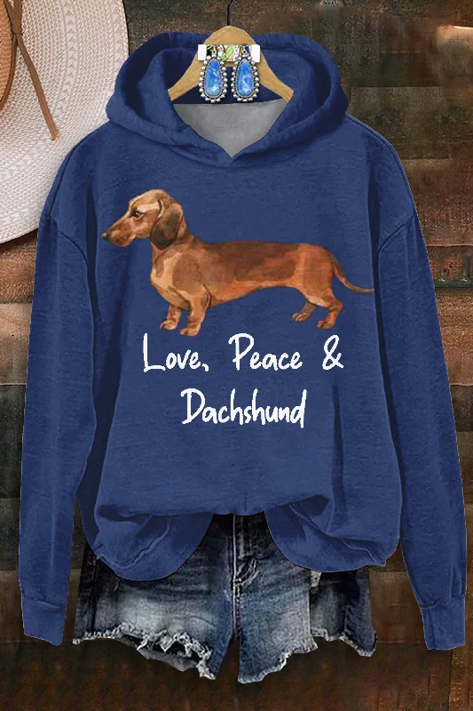 Classic Dachshund Love And Peace Print Hoodie Hoodie with Bell Sleeves Flared Feminine Classic Dachshund Love And Peace Print Hoodie Hoodie with Bell Sleeves Flared Feminine