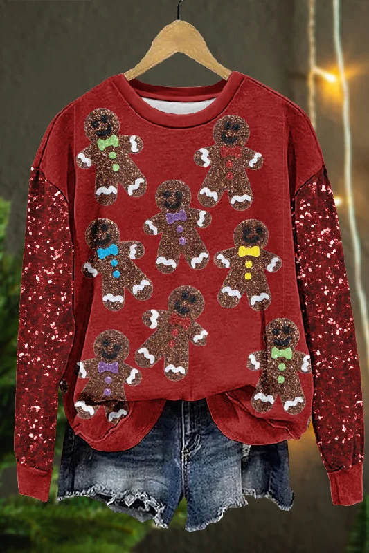 Shiny Christmas Gingerbread Man Print Sweatshirt Hoodie with Cuffed Sleeves Snug Secure Shiny Christmas Gingerbread Man Print Sweatshirt Hoodie with Cuffed Sleeves Snug Secure